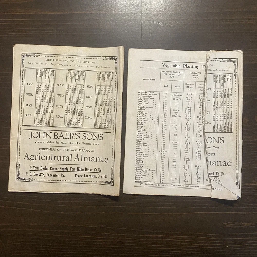 10 Antique Agricultural‎ Almanacs farm 1950-1959 John Baer's Sons Lancaster